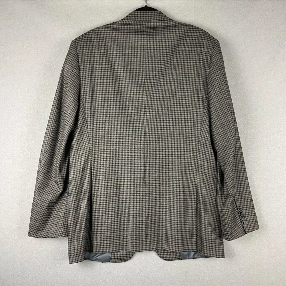 Brooks‎ Brothers 1818 Madison Saxxon Wool Blazer Mens 42L Black Tan Check Plaid